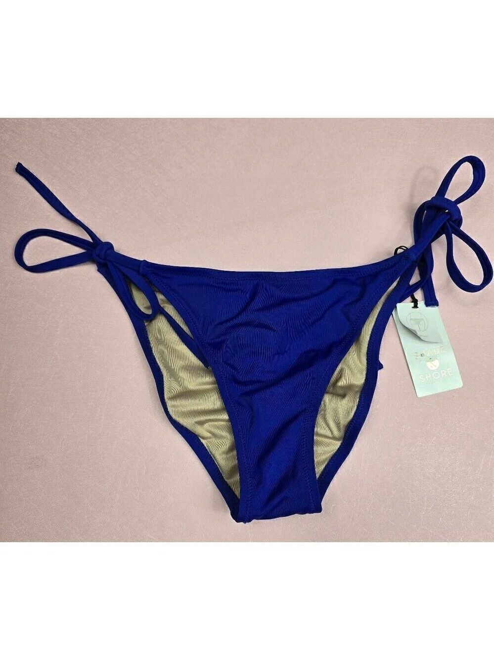 Shade & Shore Blue Side Tie Cheeky Bikini Bottom Large